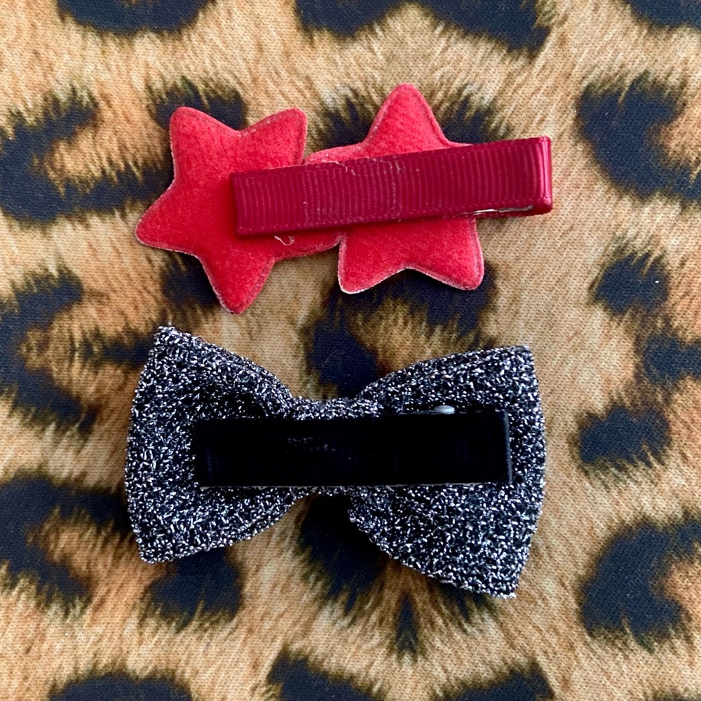 Red Glitter Stars and Black and Silver Shimmer Hair Bow Hair Clips - Picture 7 of 7